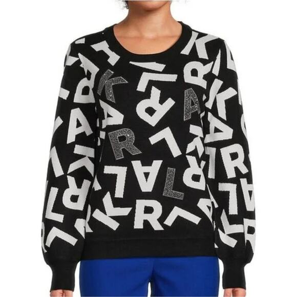 Karl Lagerfeld Women's Black Scrambled Logo Heavyweight Sweater Plus Size 2X New - Picture 1 of 14